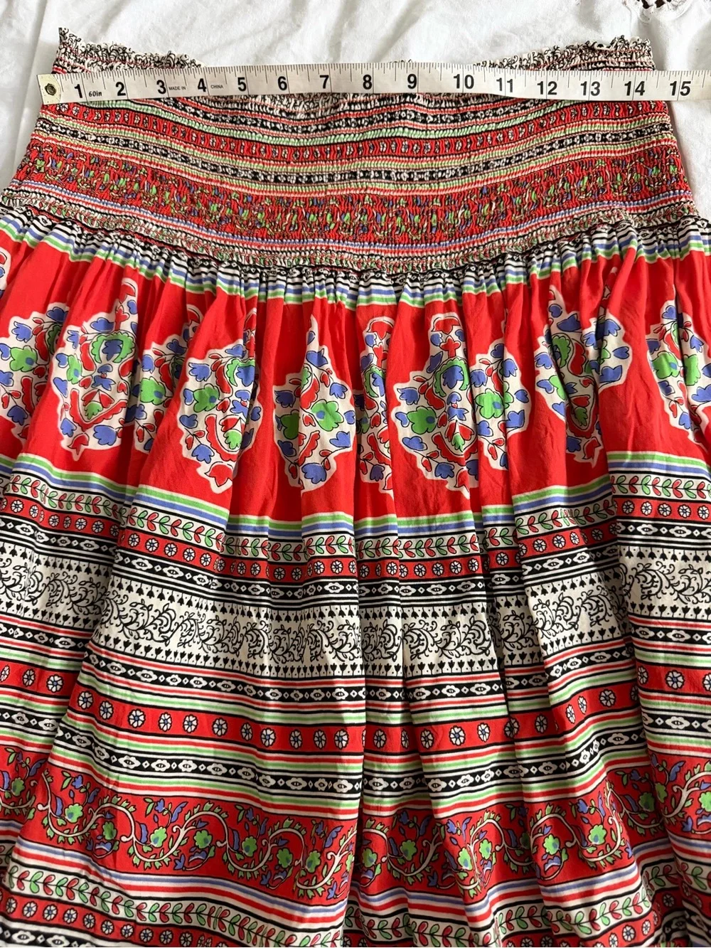 Tory Burch smocked beach skirt flowers and geometric design high rise size XL
